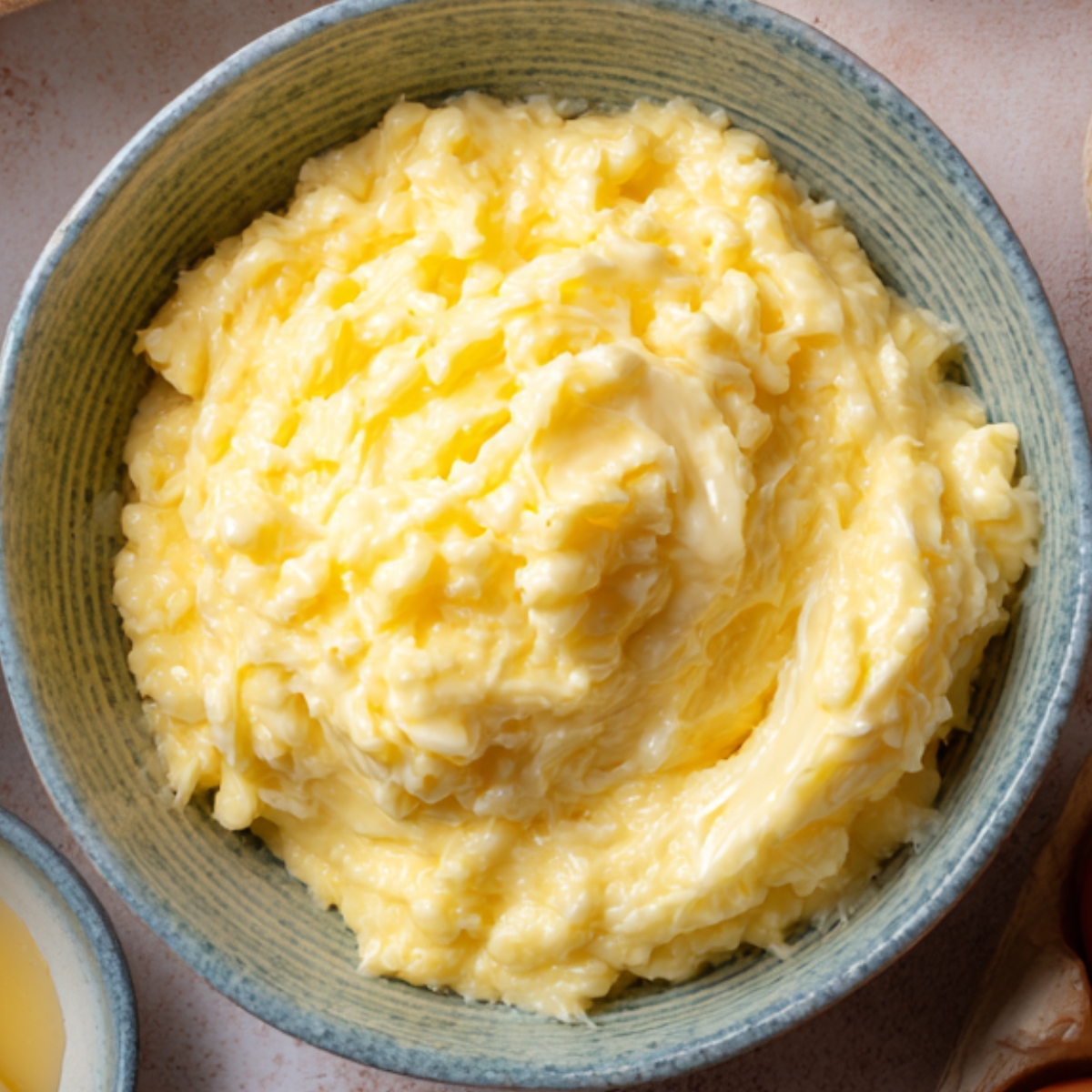 A bowl filled with creamy, buttery corn mixture, smooth and rich in texture, ready to be used for corn casserole or as a side dish.