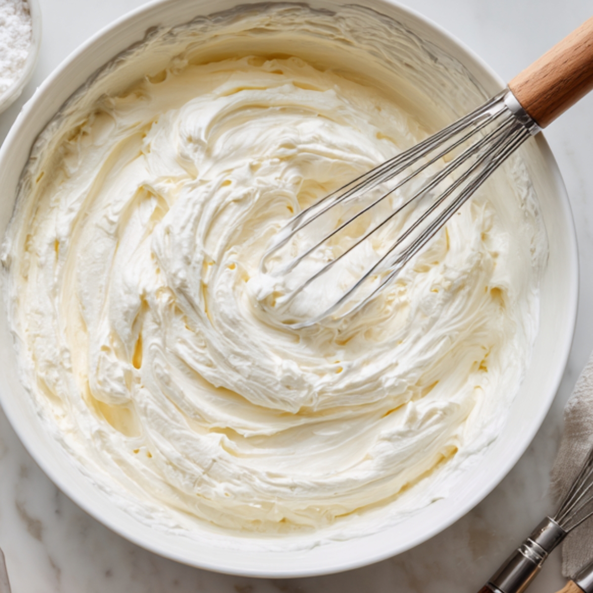 A layer of mascarpone cream being spread over coffee-soaked ladyfingers in a baking dish, likely for a tiramisu.