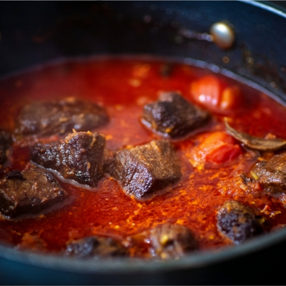 Beef simmering in spicy tomato stew