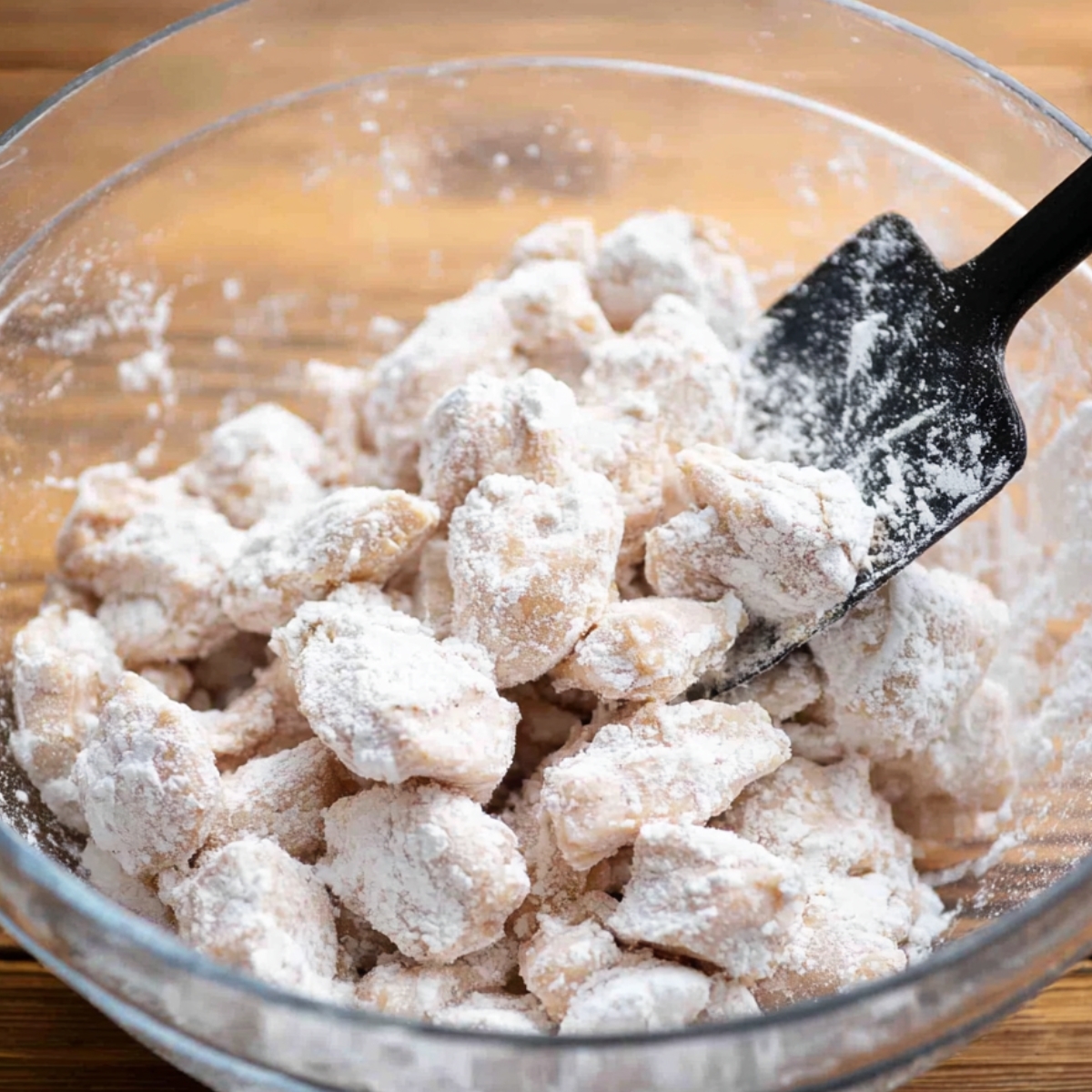 Chicken pieces coated in seasoned flour.