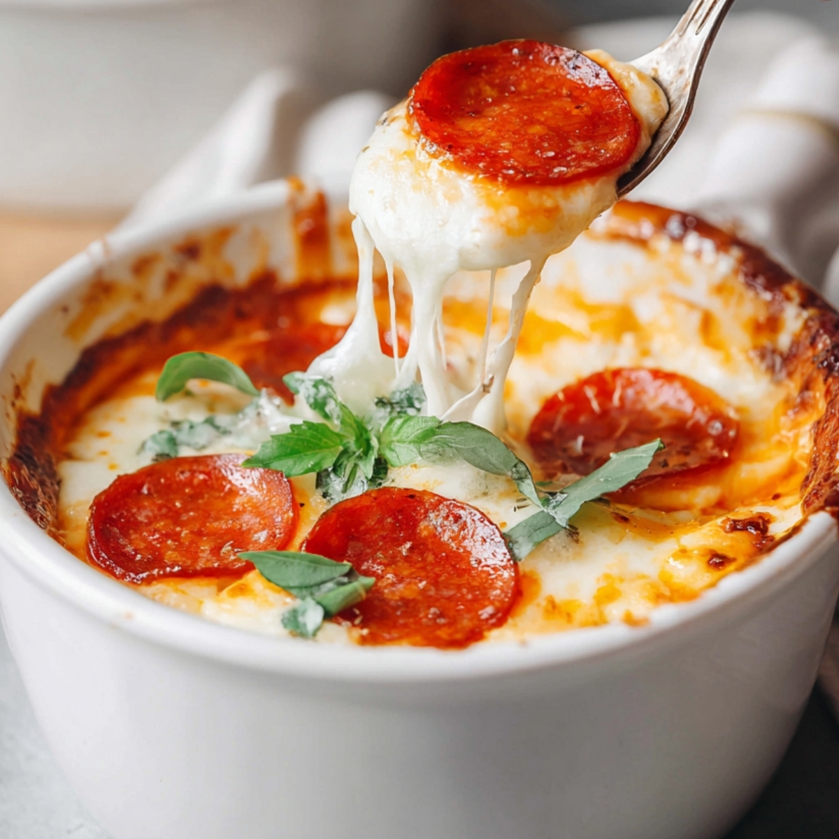 Cottage Cheese Pizza Bowl with melted mozzarella