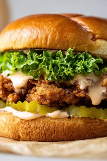 Crispy Chicken Sandwich with lettuce and sauce