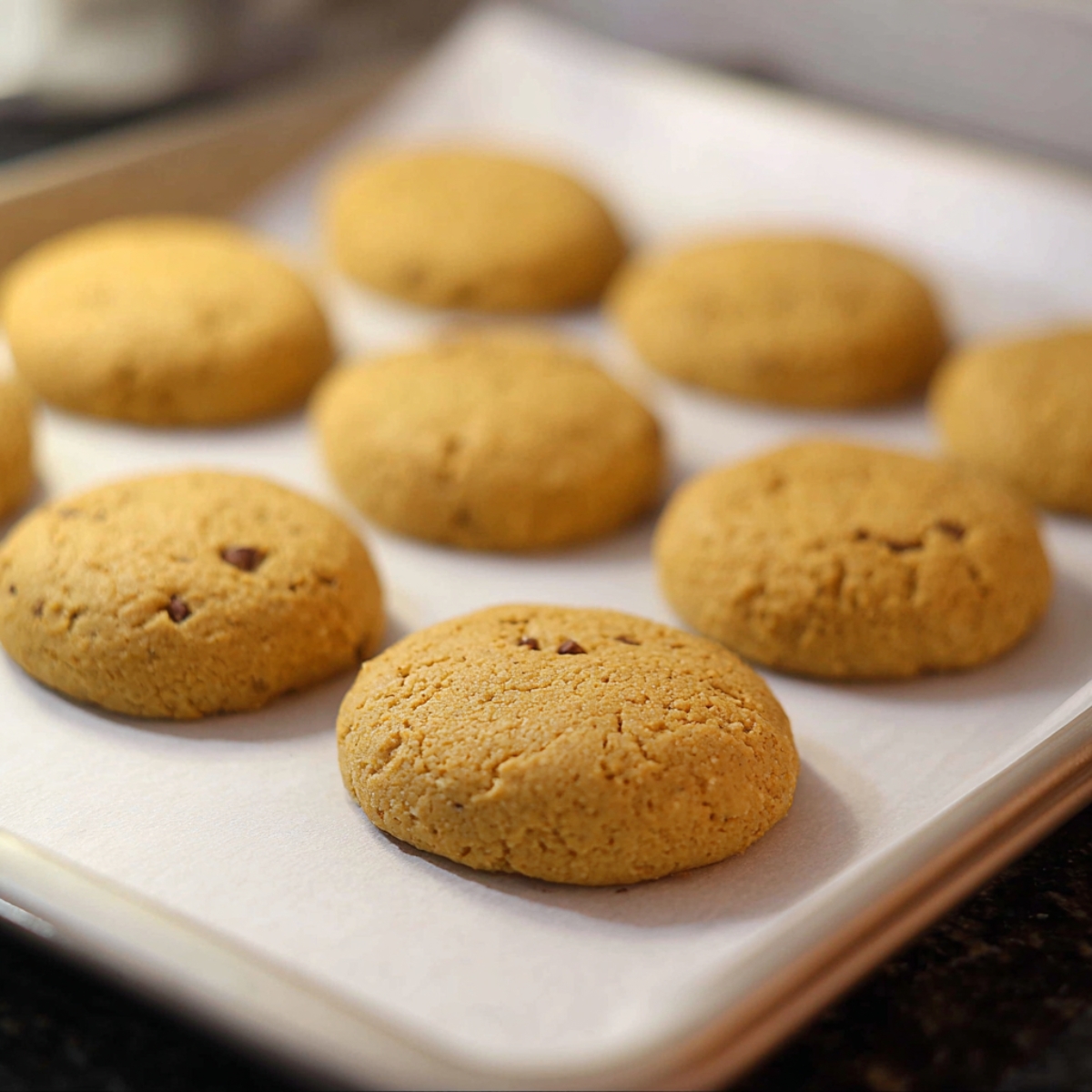 Here are the cookies perfectly flattened and baked, ready for the next step! They have a beautiful golden color.