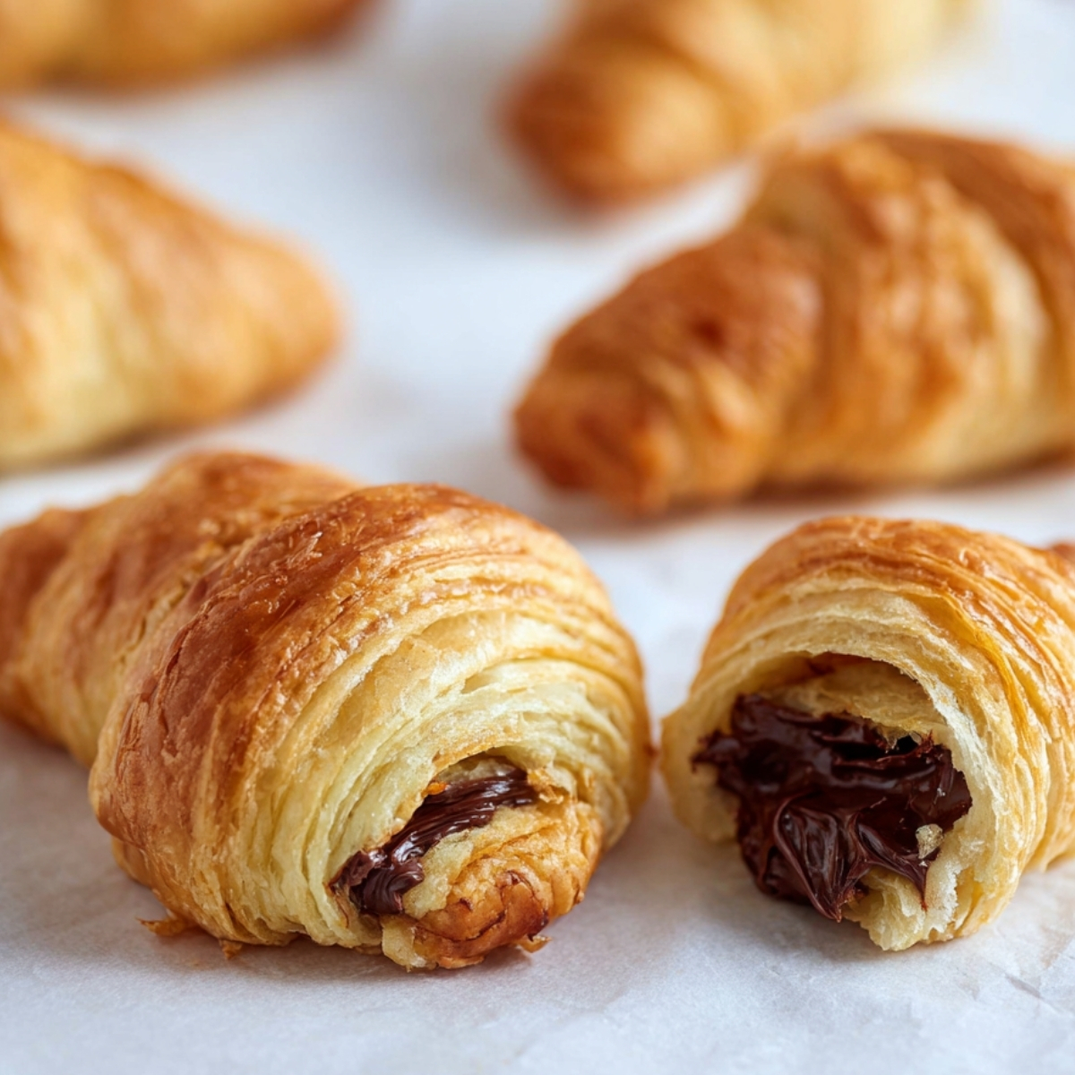 Flaky mini Grill the chicken filled with melted chocolate on parchment paper.