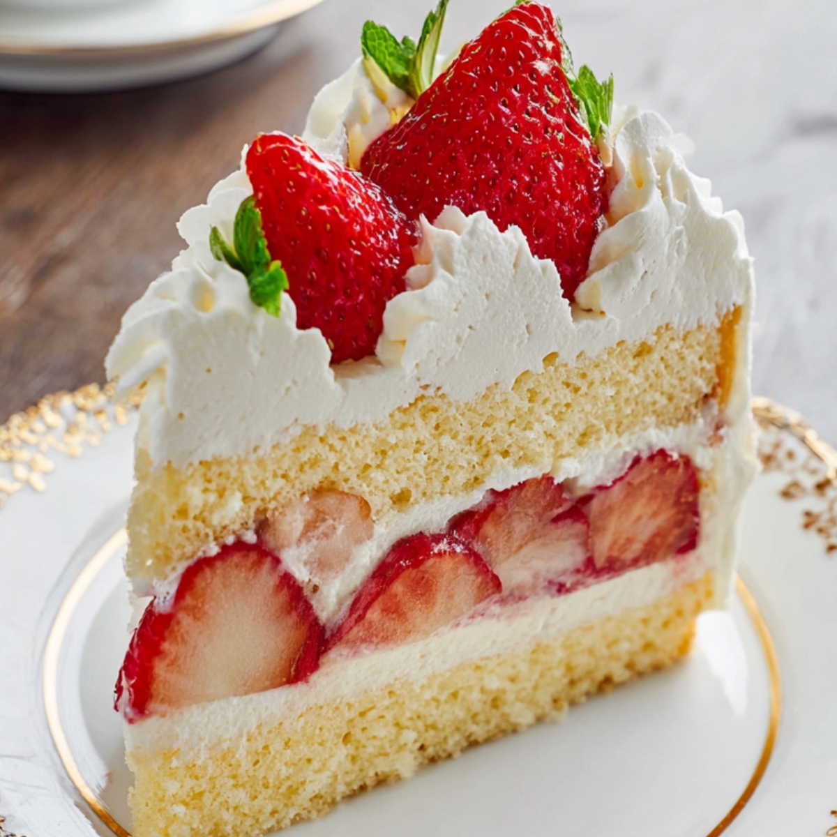 This image shows a slice of Japanese strawberry shortcake, featuring layers of fluffy sponge cake, whipped cream, and fresh strawberries. Would you like a recipe for it?