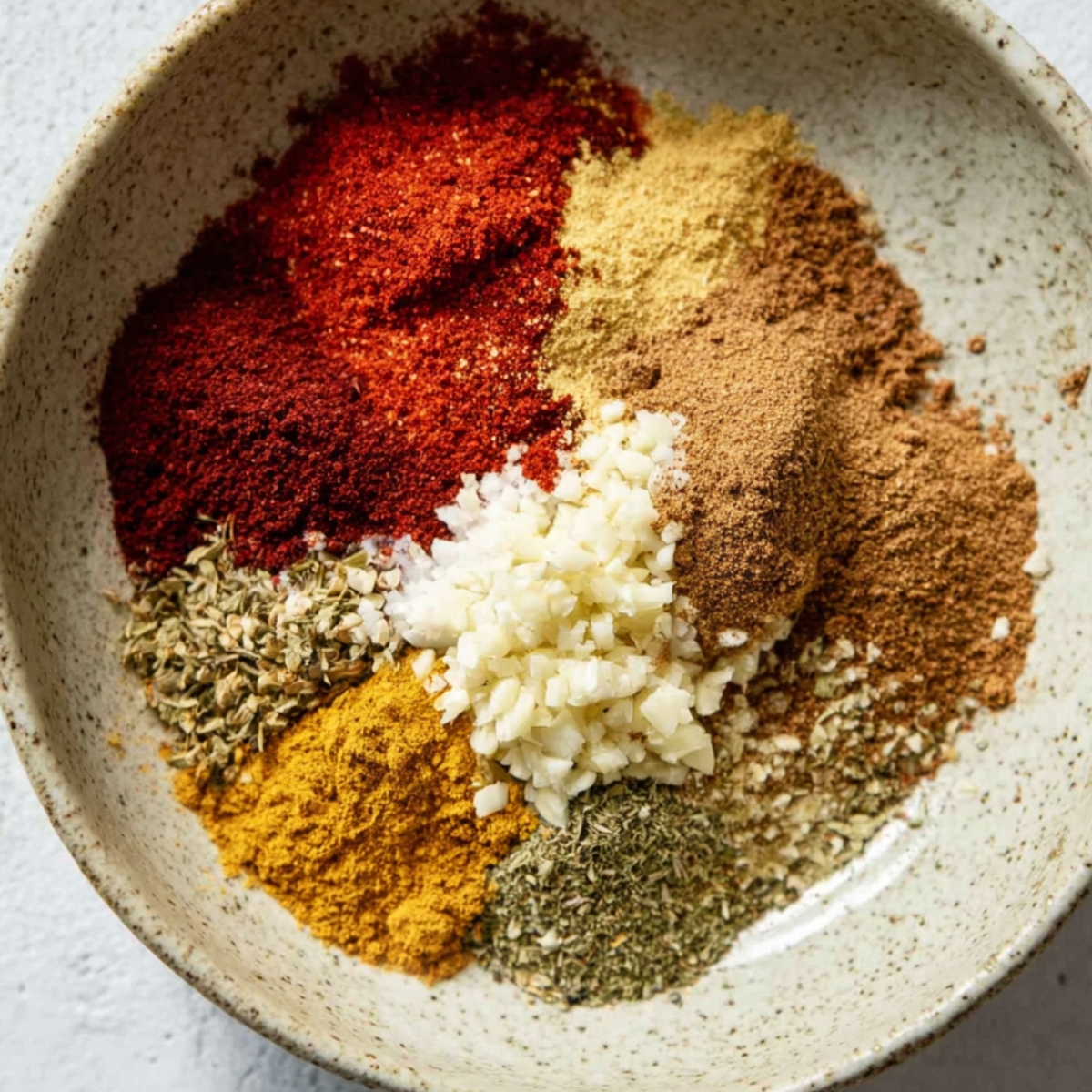 Spice blend and garlic mixed for chicken marinade.