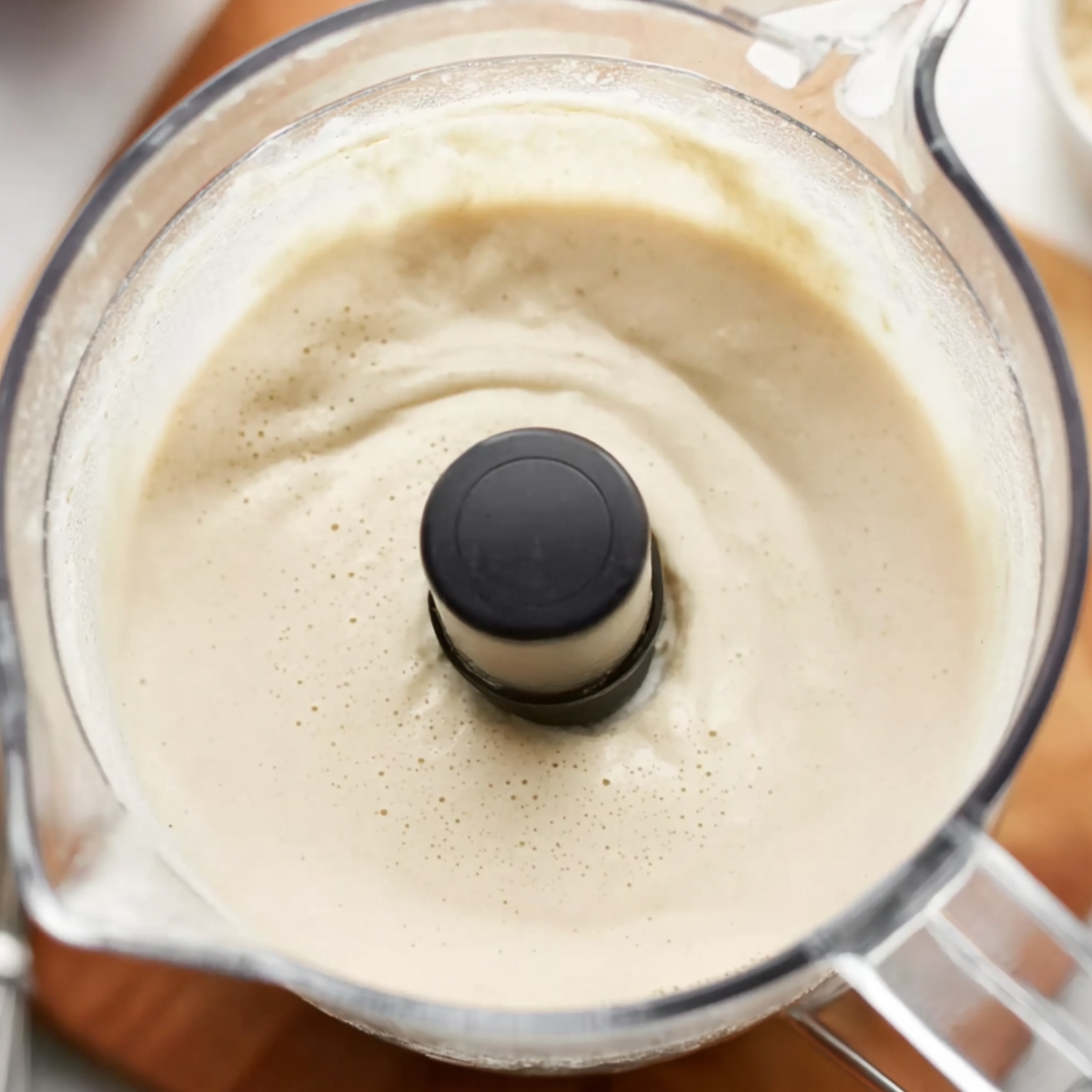 A smooth crepe batter in a blender.